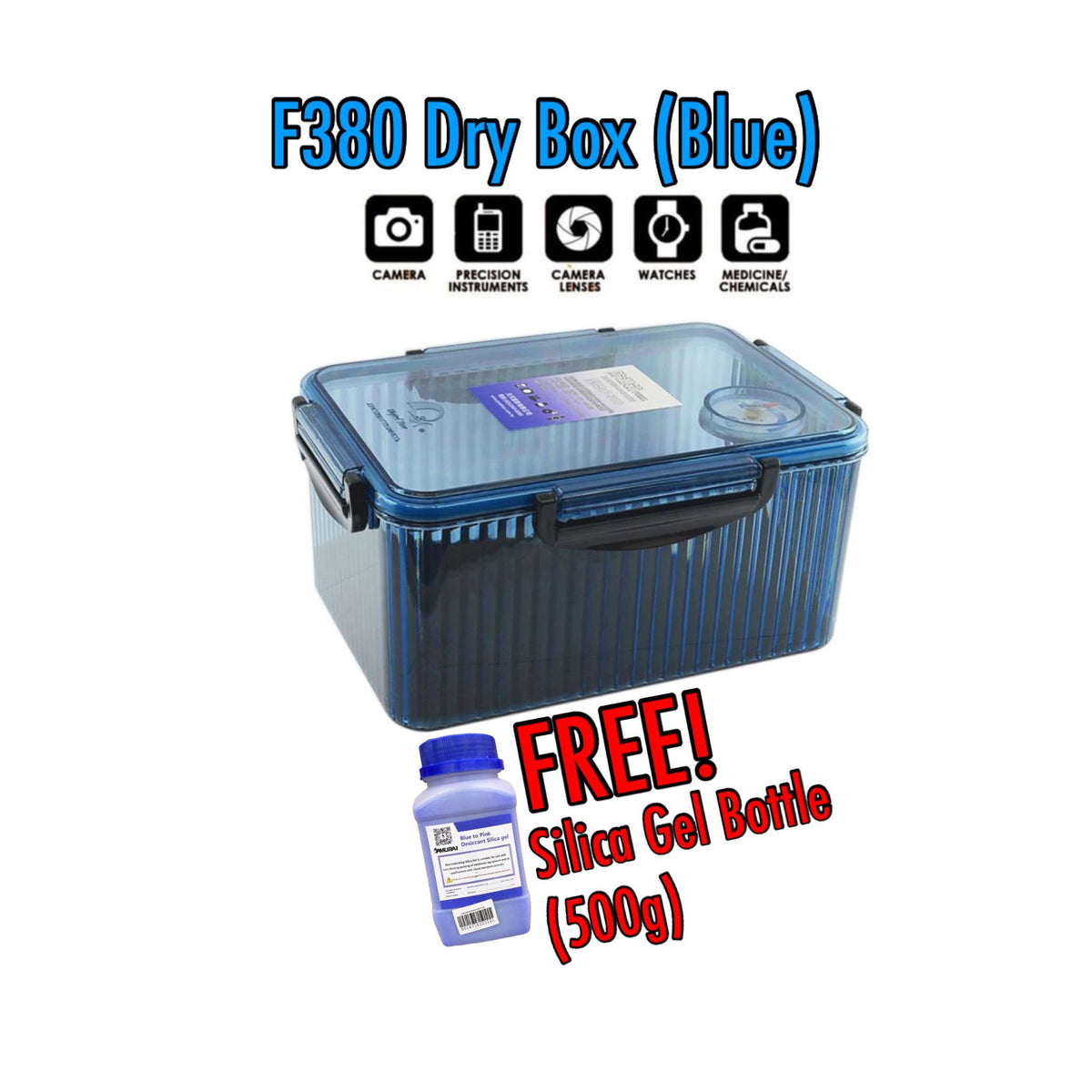 Dry Box F380 (Blue) With Free Silica Gel 1 Bottle(500g) and Silica Gel –  Samurai Asia